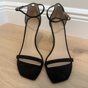 Stuart Weitzman Nudistcurve 75 Black Suede Strappy Heels